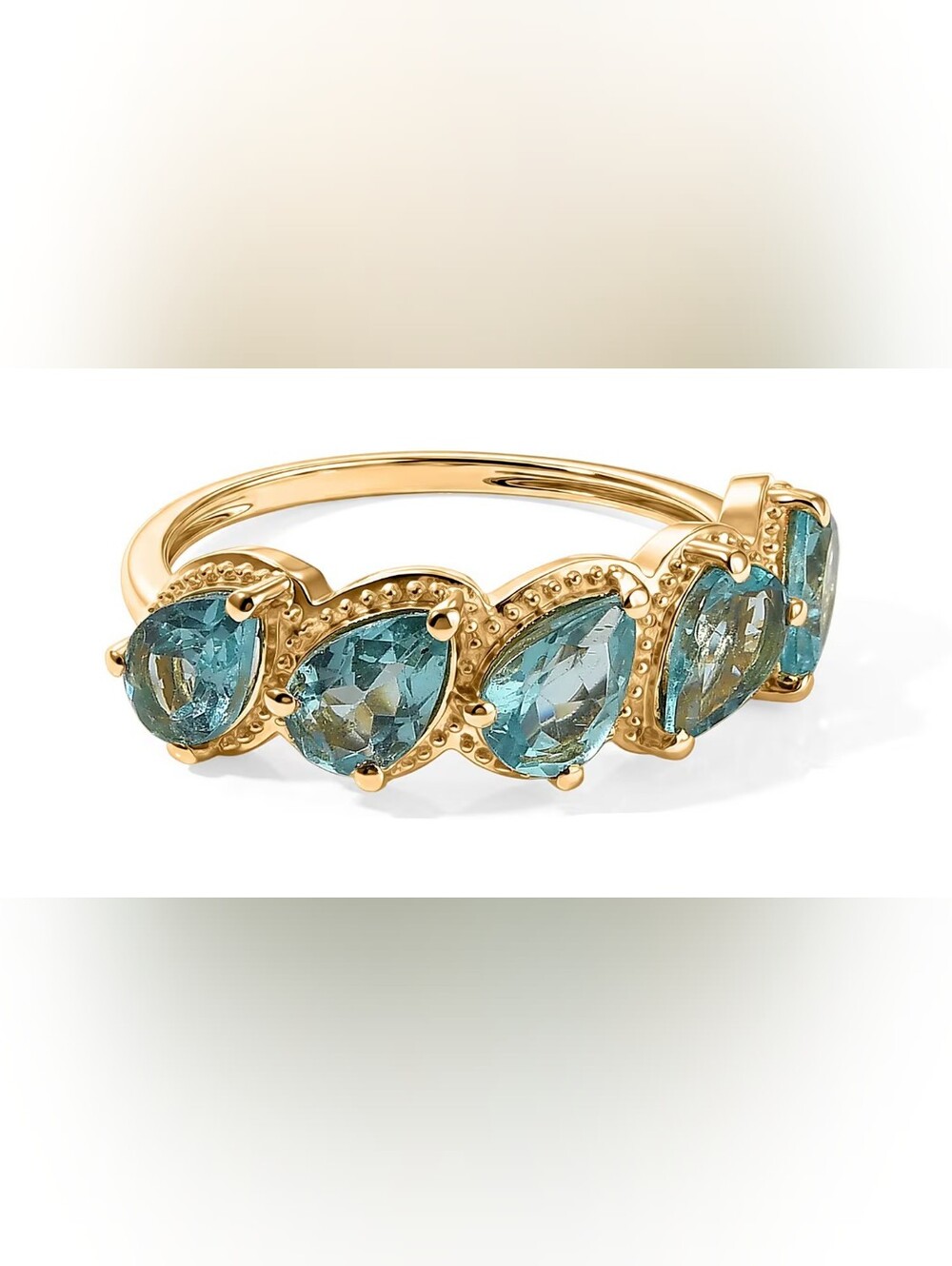 5 Stone Blue Apatite Ring 18K Yellow Gold Plated.